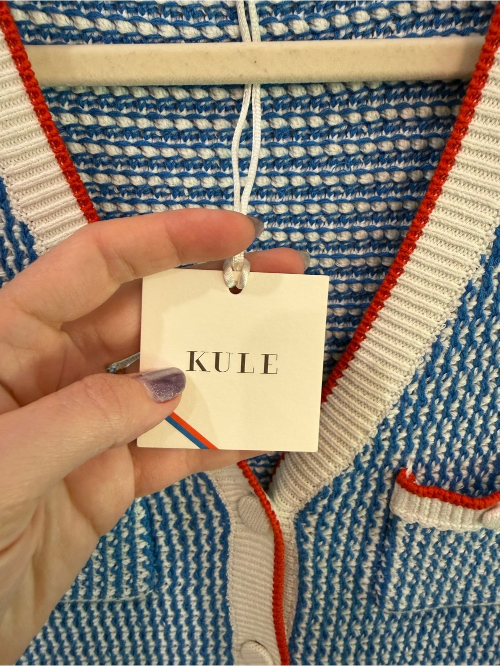 KULE The Virginie Knit Sweater Dress in White/Royal Blue - Picture 4 of 7